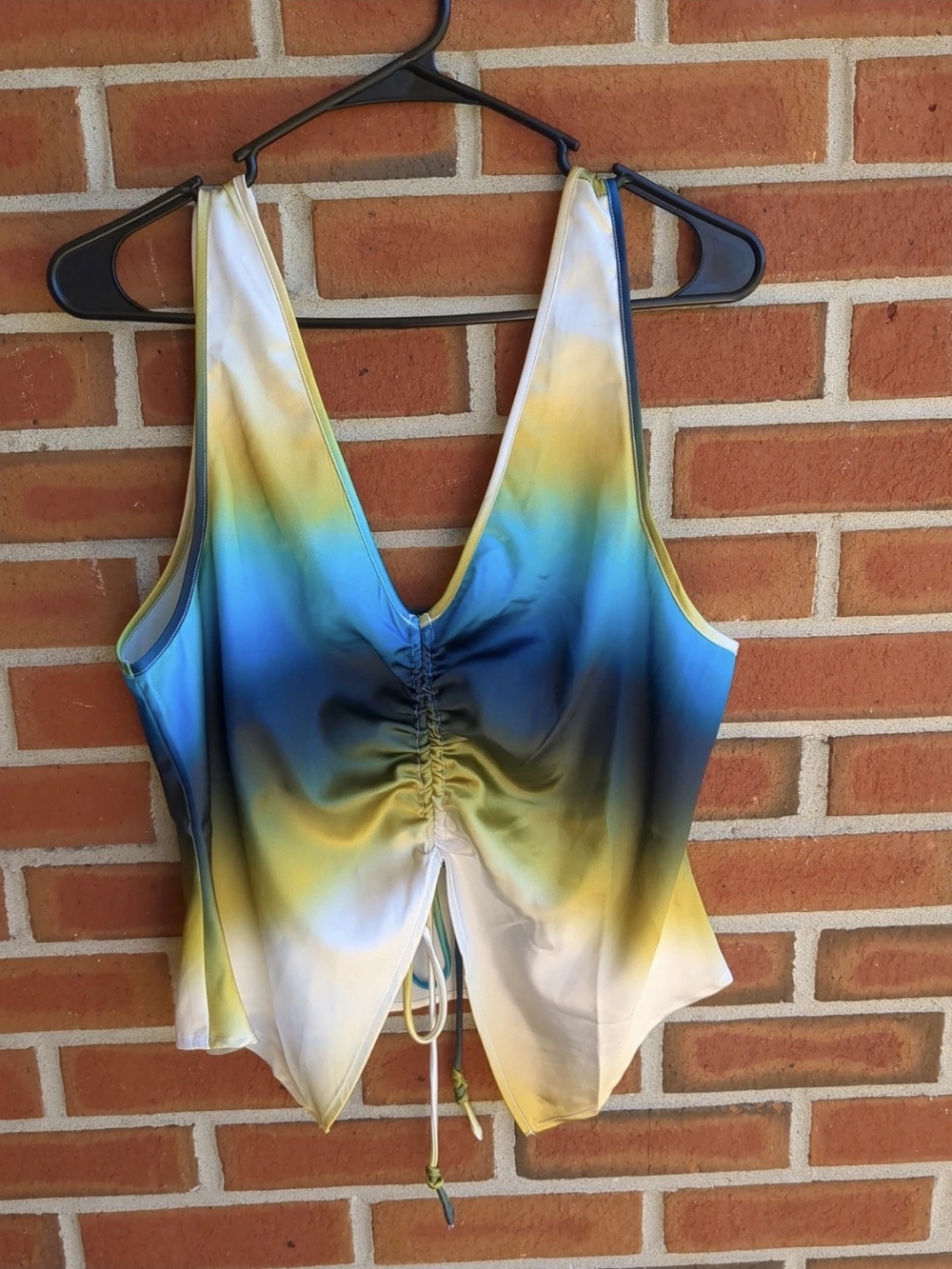 The Drop Ombre Ruched Tank Top in Blue & Yellow Like New